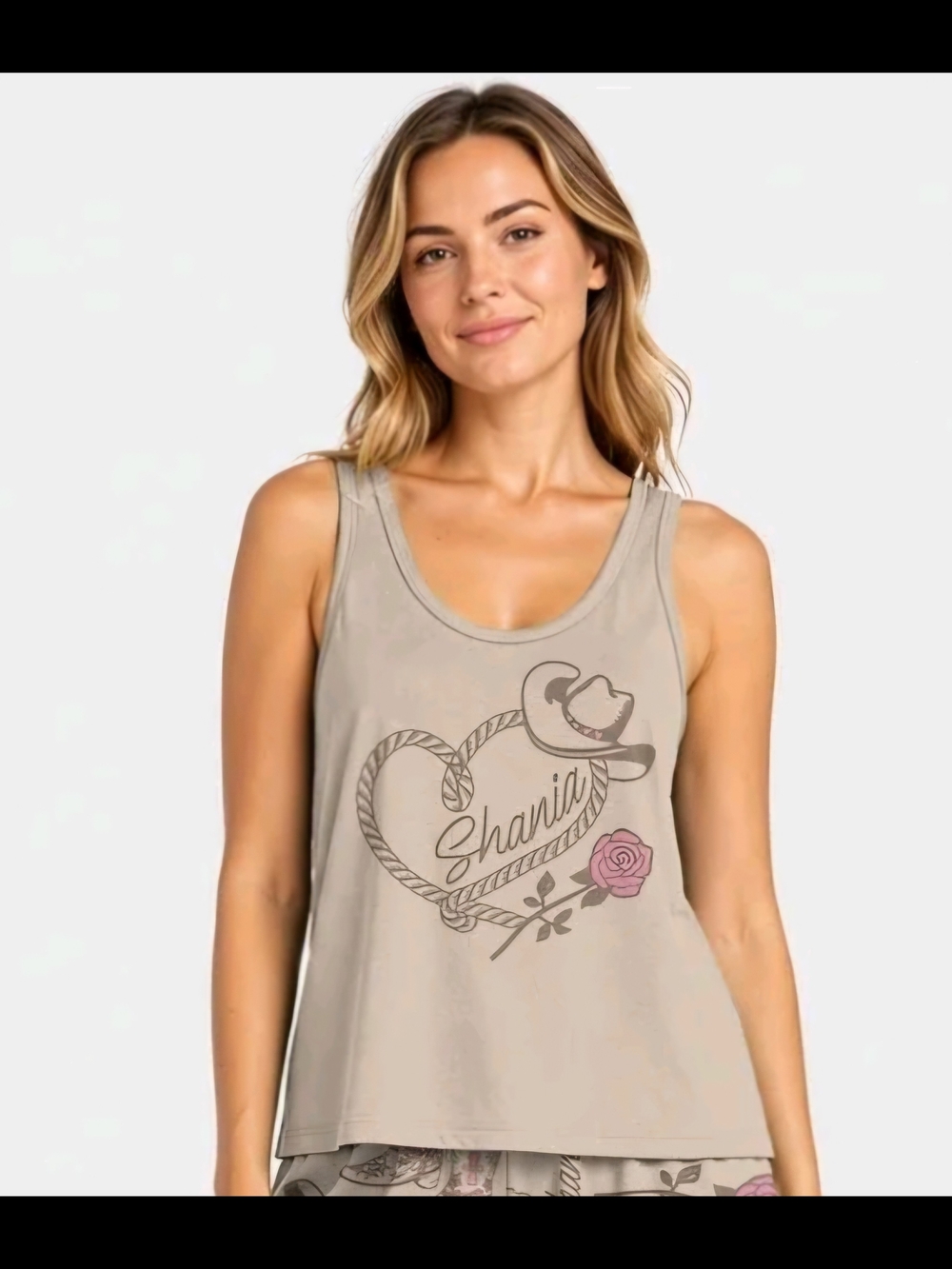 Women’s Taupe Graphic Tank Top with Heart Rope & Rose